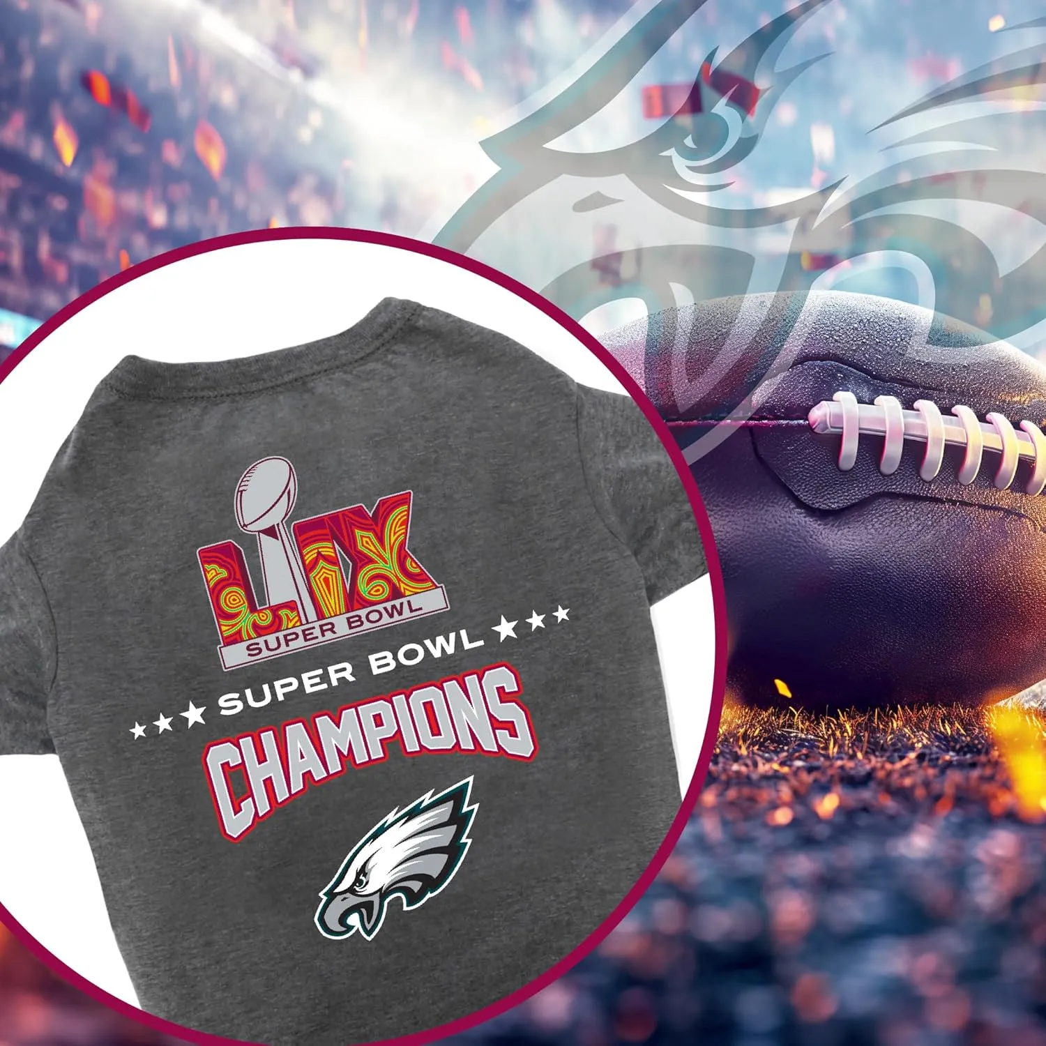 NFL 2025 Super Bowl LIX Championship Pet Tee Shirt, Durable Sporty Pet Tee, Size Small. Kansas City Chiefs VS Philadelphia Eagles NFL Champ Dog T-Shirt. Licensed NFL Winning Shirt for Dogs & Cats