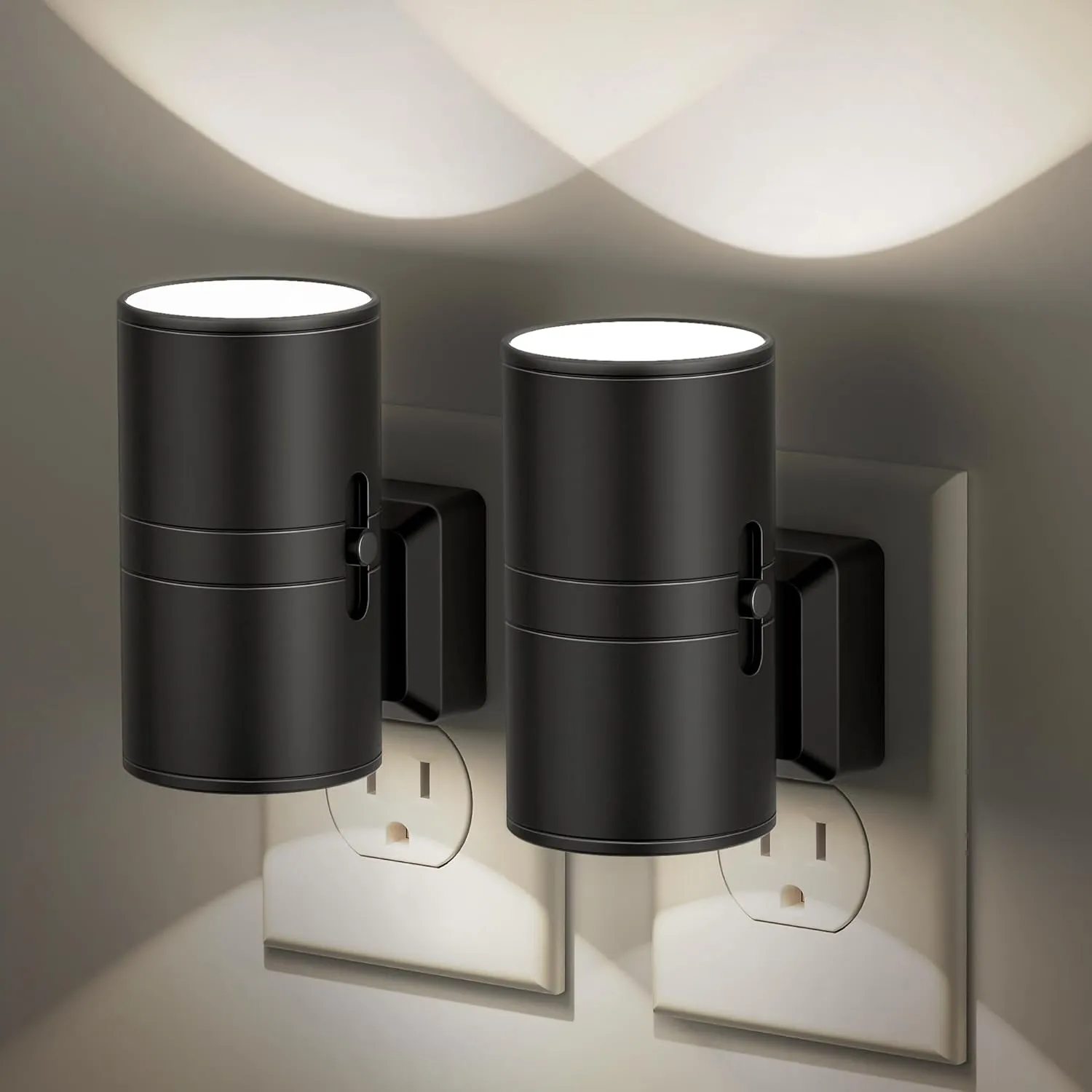 Night Lights Plug into Wall, Dimmable Night Light Plug in, Modern Night Lights with Dusk to Dawn Light Sensor, Soft White 5000K, 0-100LM Adjustable Brightness Nightlight for Hallway Bedroom, 2 Pack
