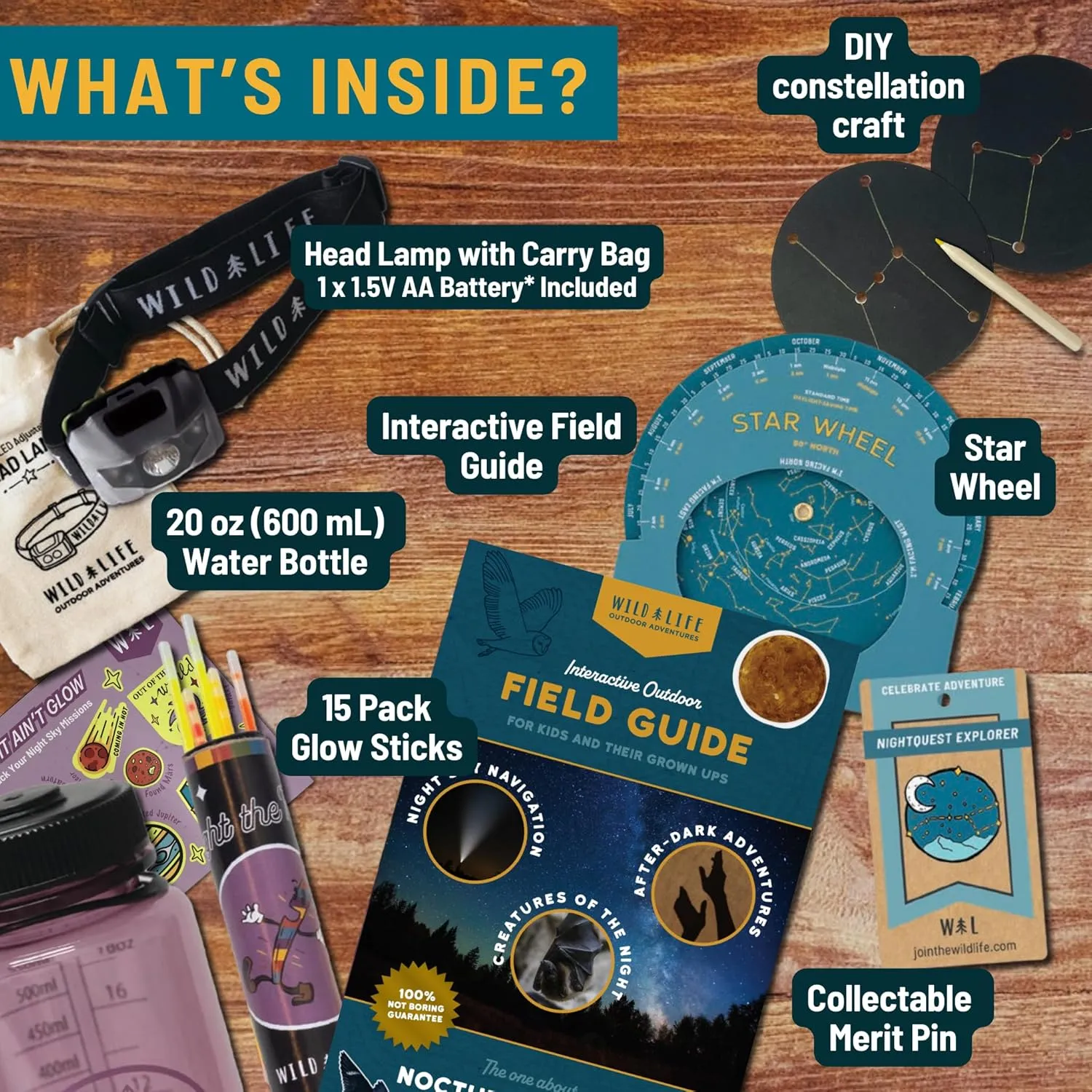 NightQuest Voyager Outdoor Adventure Kit – Quality Exploration Gear & Activities – Ideal for Kids' Nature Fun & Creativity (TWL-Oak-NQE)