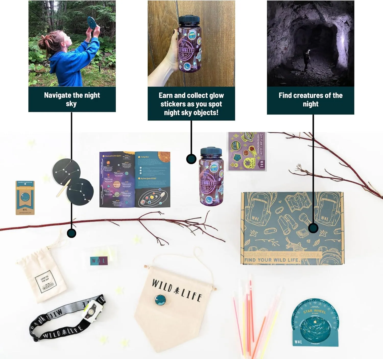 NightQuest Voyager Outdoor Adventure Kit – Quality Exploration Gear & Activities – Ideal for Kids' Nature Fun & Creativity (TWL-Oak-NQE)