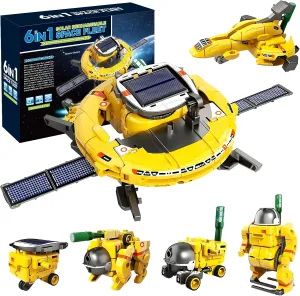 Nilez 6-in-1 STEM Projects for Teen Ages 13 and up, DIY Science Kits, Solar or Battery Powered Space Toys Gifts for Youth (Yellow)