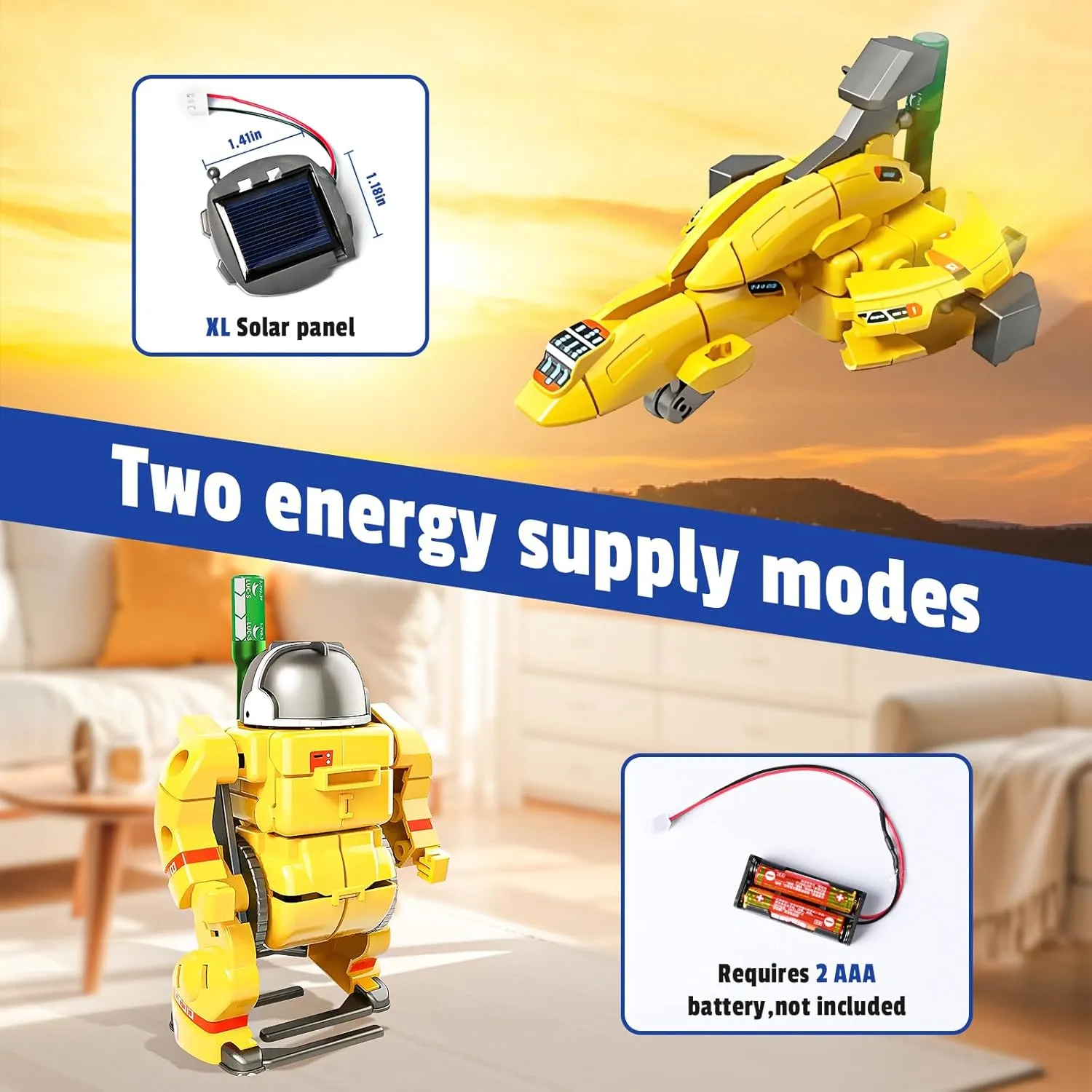 Nilez 6-in-1 STEM Projects for Teen Ages 13 and up, DIY Science Kits, Solar or Battery Powered Space Toys Gifts for Youth (Yellow)