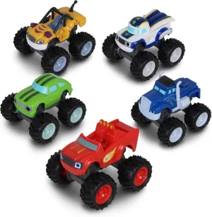 NKOK Blaze and The Monster Machines (Free-Wheel) 5PK (Blaze, Pickle, Crusher, Stripes & Darington); No Batteries Required; Grippy Tires; STEM; Officially Licensed