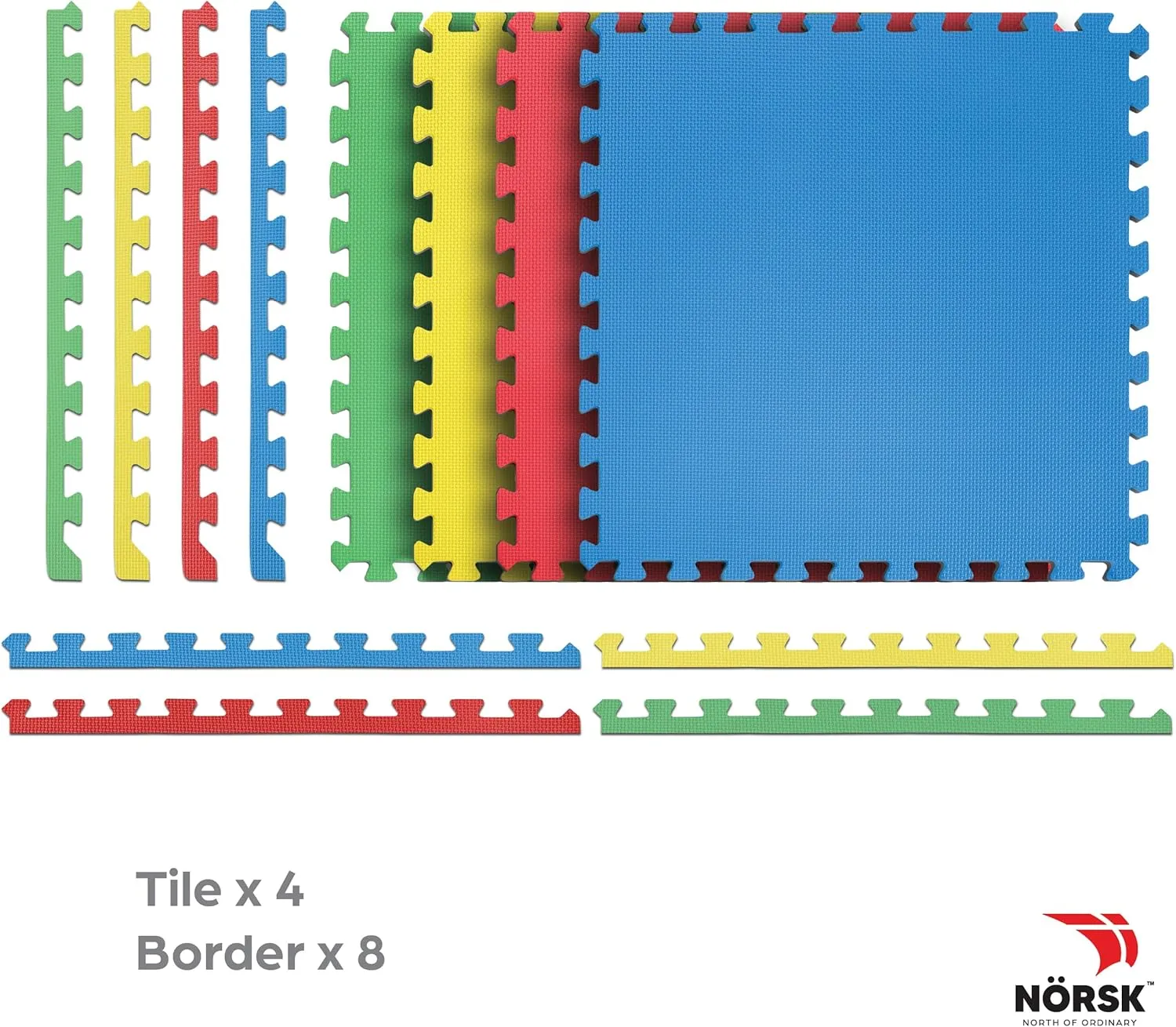 Norsk Reversible Kids Puzzle Play Mats 1/2" Thick EVA Interlocking Foam Tiles (Multicolor/Black 12 Tiles - 48 sq. Ft. 1/2" Thick)