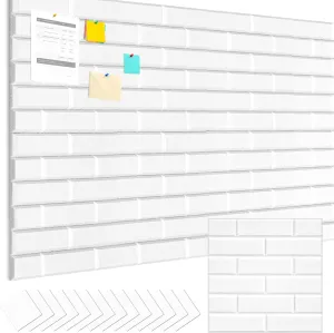 Nuanchu 12 Pcs White Felt Wall Tiles, 47" x 35" Large Cork Board Alternative with Safe Removable Adhesive Tabs Felt Bulletin Tiles for Office Wall Decor, Push Pin Board Organizer for Office