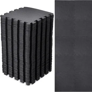 Nuanchu 60 Pcs Kids Foam Puzzle Floor Mat Bulk Solid Color Foam Play Mat with Borders Interlocking Multi Use Floor Rug for Baby Toddler Children Crawling Exercise Playroom 12 inch (Black)