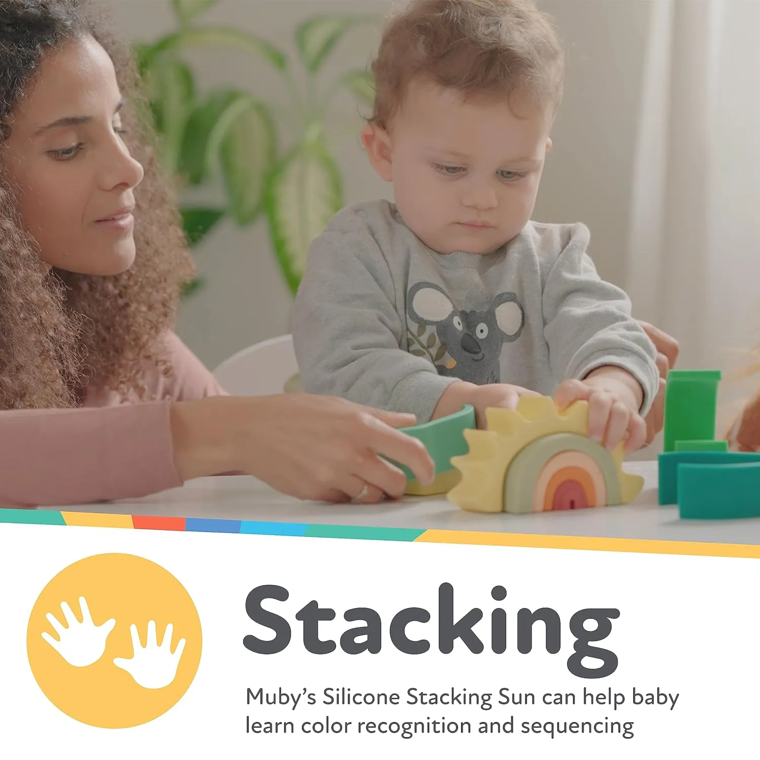 Nuby Soft Silicone Stackable Sun Interactive Toy for Early Development, Creativity, 12  Months