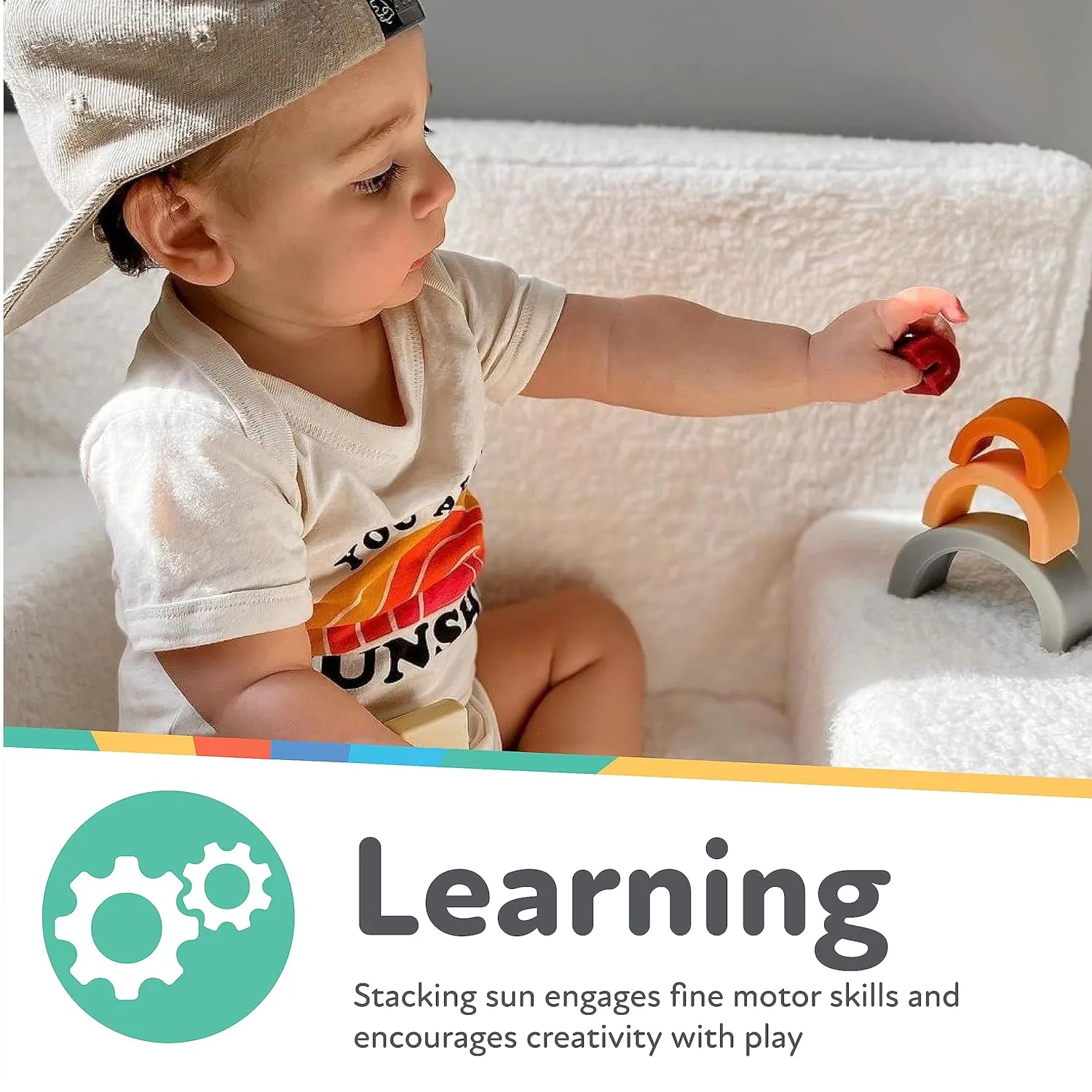 Nuby Soft Silicone Stackable Sun Interactive Toy for Early Development, Creativity, 12  Months