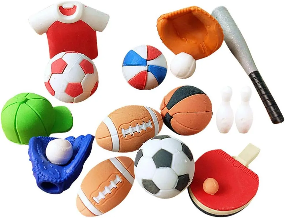 NUOBESTY 50Pcs Random Style Sport Erasers Bulk Funny Sports Ball Erasers Kids Eraser Toy for School Birthday World Cup Party