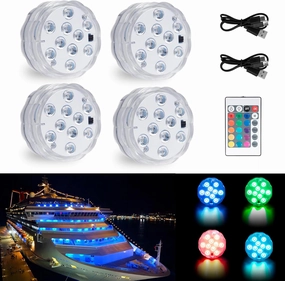 Obcursco Wireless Boat Lights Battery-Powered, Rechargeable RGB Multi-Color Submersible LED Marine Lighting, Interior and Decorative Deck Lights for Pontoon, Kayak, Bass, and Fishing Boats (4 PCS)