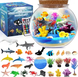 Ocean Light Up Terrarium Kit for Kids - Sea Animal Toys LED Night Light Birthday Gift for Boys & Girls Ages 4 5 6 7 8-12, Kids Arts & Crafts Kit
