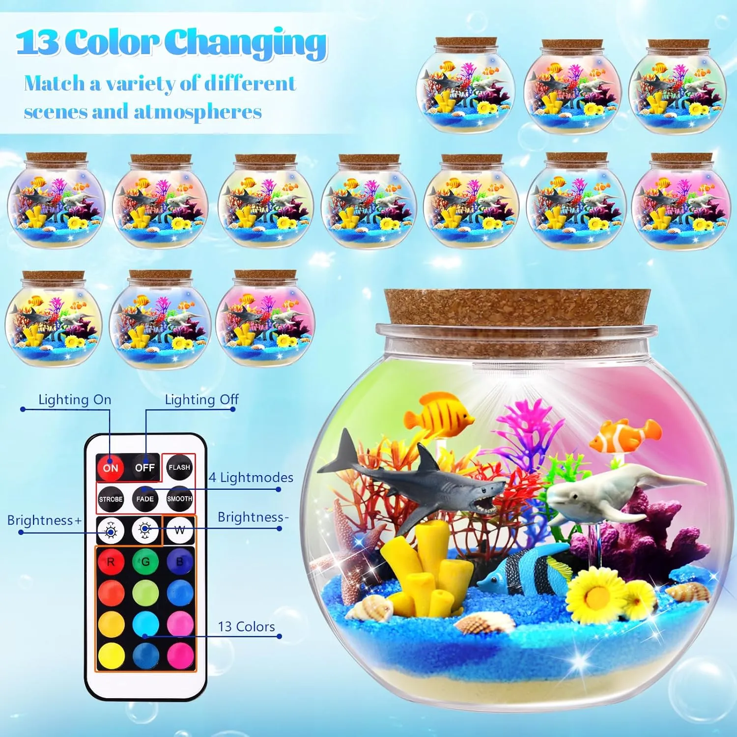 Ocean Light Up Terrarium Kit for Kids - Sea Animal Toys LED Night Light Birthday Gift for Boys & Girls Ages 4 5 6 7 8-12, Kids Arts & Crafts Kit