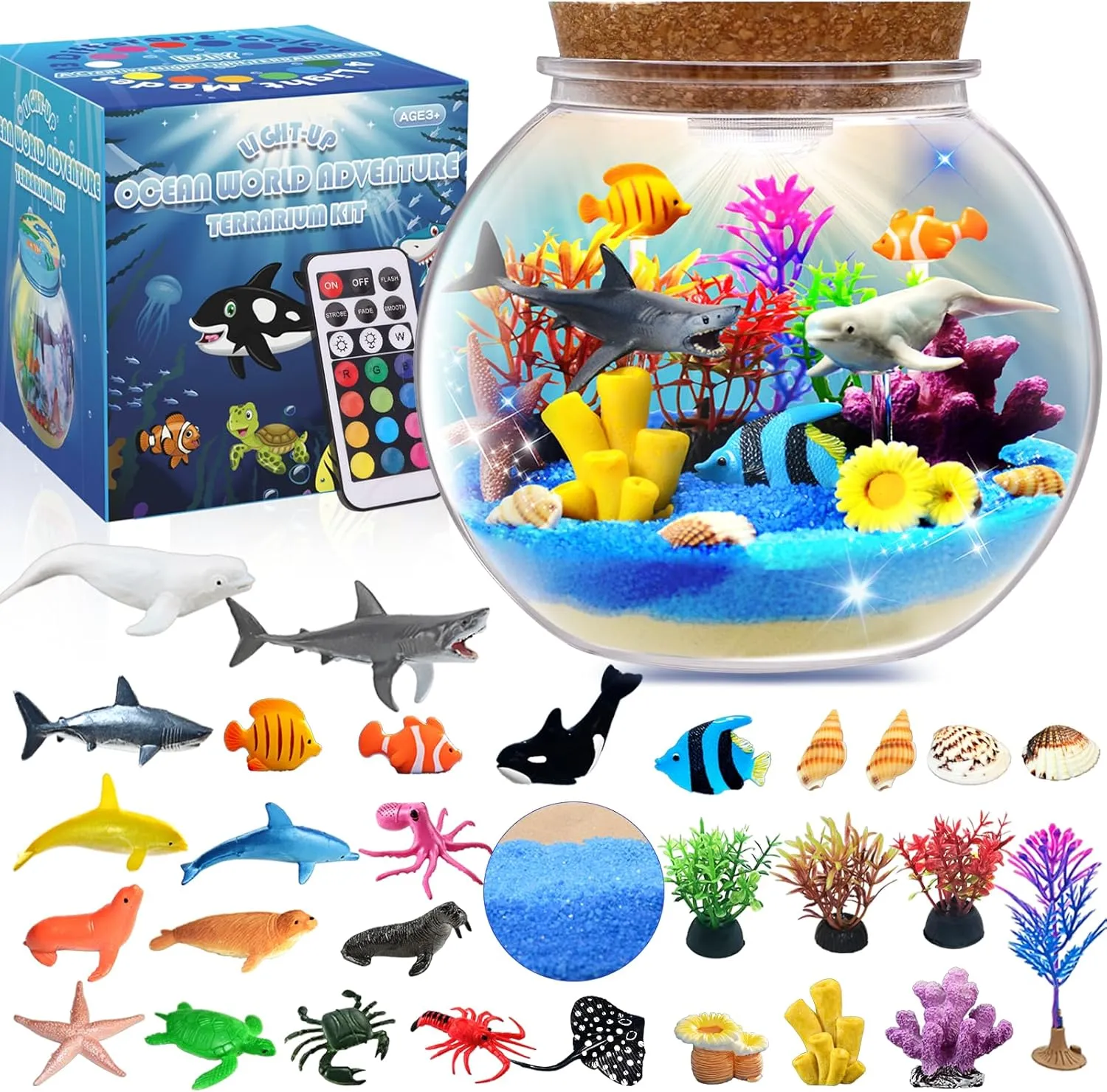Ocean Light Up Terrarium Kit for Kids - Sea Animal Toys LED Night Light Birthday Gift for Boys & Girls Ages 4 5 6 7 8-12, Kids Arts & Crafts Kit