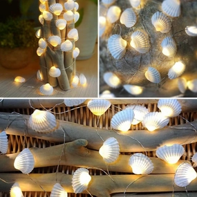 Ocean Real Seashell String Lights 13.85Ft 40 LED Warm White Waterproof Battery Operated with Timer and Remote Control for Beach Themed Decoration Indoor Covered Outdoor Birthday Holiday