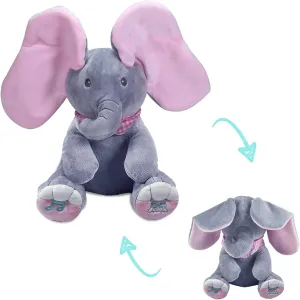 OMGOD Peek a Boo Elephant Stuffed Animals, Plush Toy for Baby Girls Hide-and-Seek Game Toy Singing Interactive Musical Toys, Great Gift for 6 Month 1  Year Girls Moving Ears Bear Doll-12