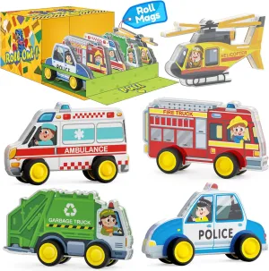 Oriate Rolling Magnet City Vehicles Magnetic Tiles, 5pcs Magnetized Action Figures Compatible Magnetic Structural Build Magnets Tile Building Blocks Accessory Playset, STEAM Educational Learning