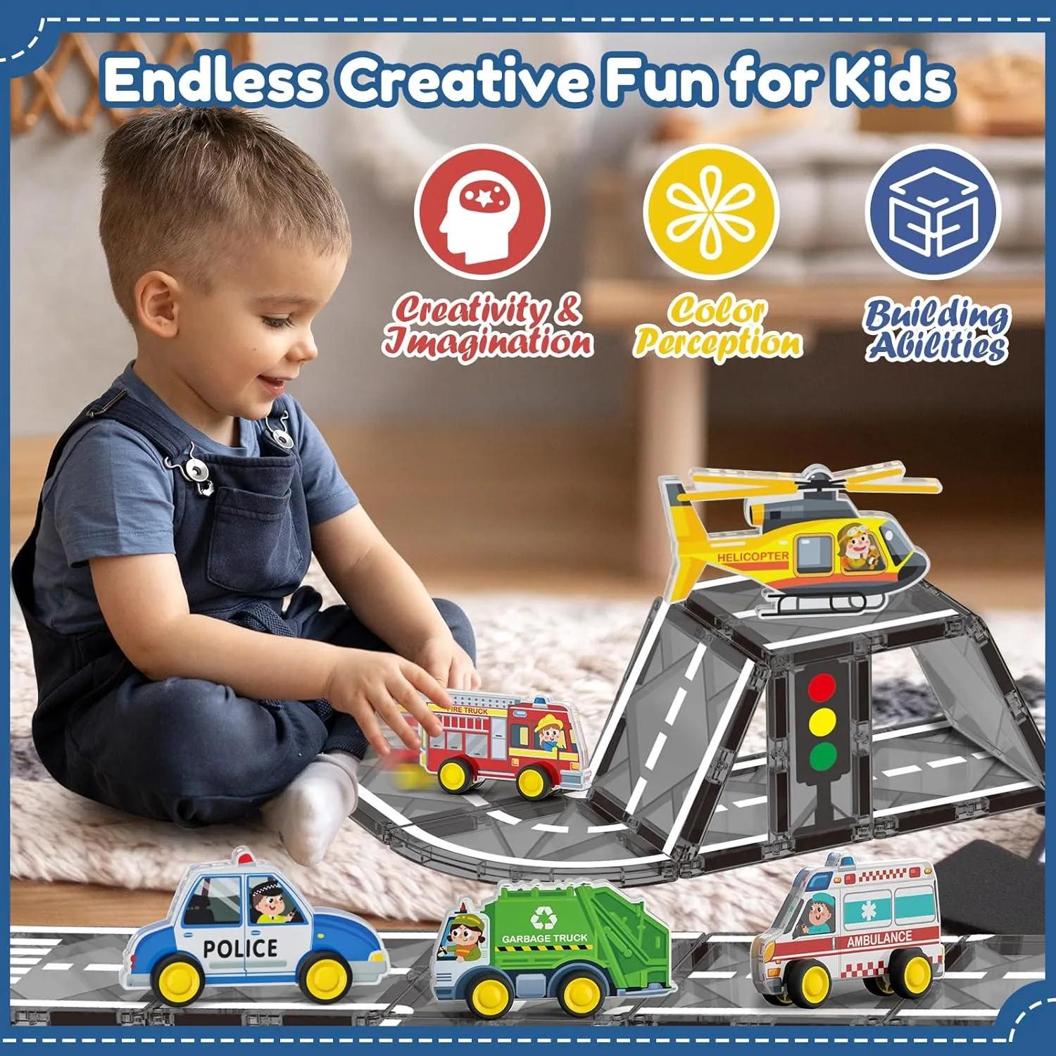 Oriate Rolling Magnet City Vehicles Magnetic Tiles, 5pcs Magnetized Action Figures Compatible Magnetic Structural Build Magnets Tile Building Blocks Accessory Playset, STEAM Educational Learning