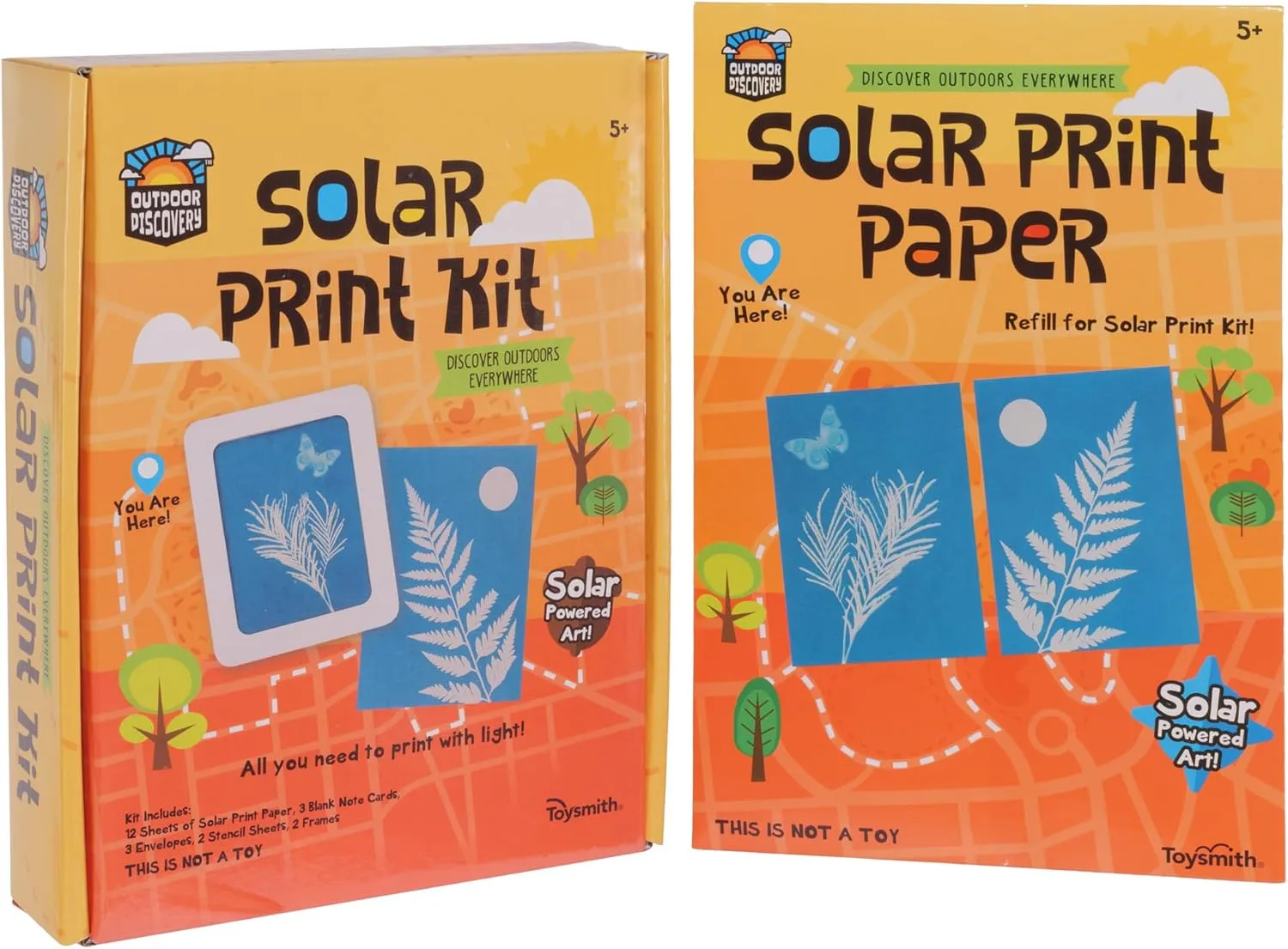 Outdoor Discovery Solar Print Paper Kit Bundle – Sun Printing Set for Kids – Includes 36 Sheets Sun Print Paper, Stencils, & Frames – Creative Arts & Crafts Gift for Boys & Girls Ages 5 