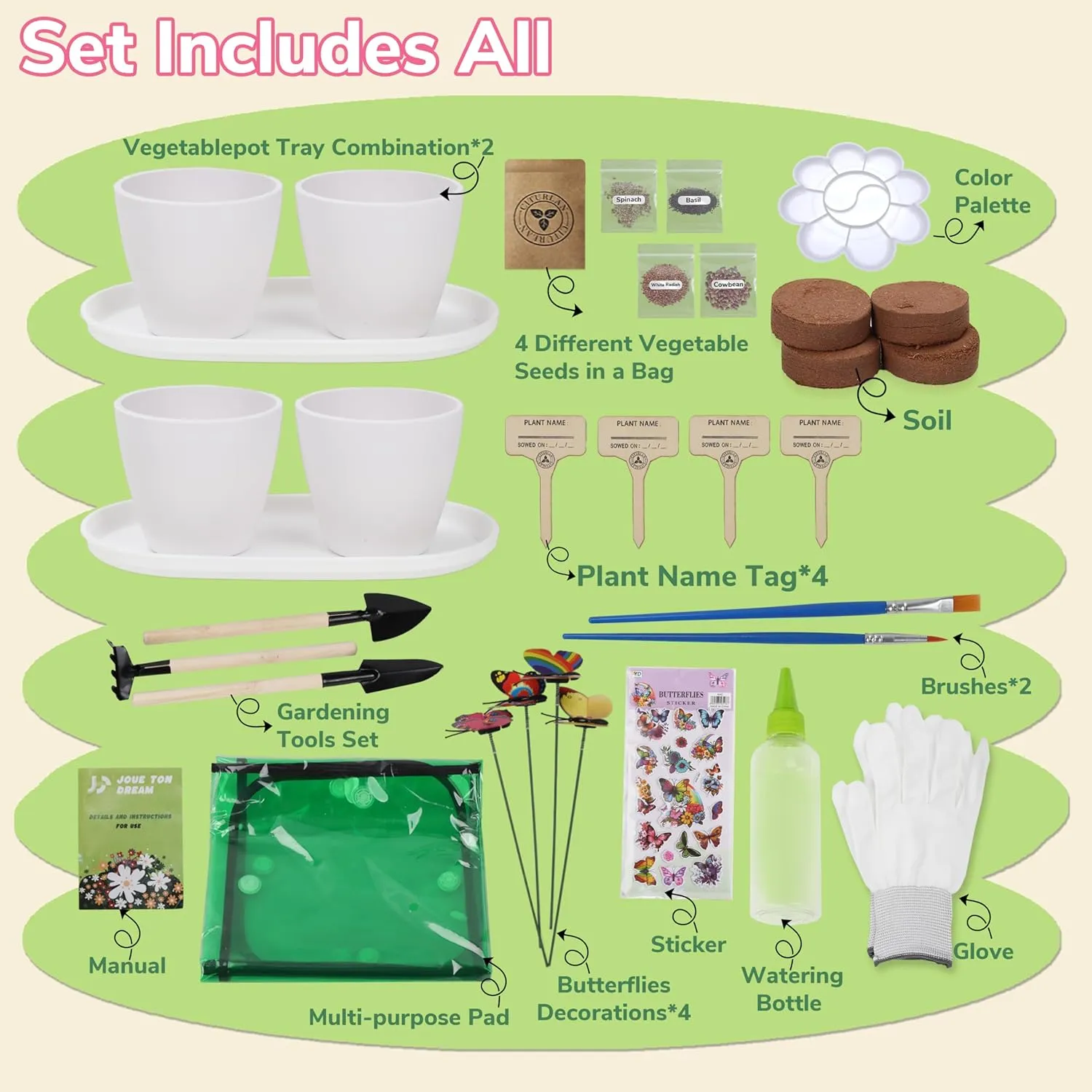 Paint & Plant Flower Gardening Kit with 4 Pots - Kids Gardening Set Ages 8-12, Spring Arts & Crafts Activities Kits, Educational Birthday/Easter Gifts for Boys & Girls Ages 5 6 7 9 10 11