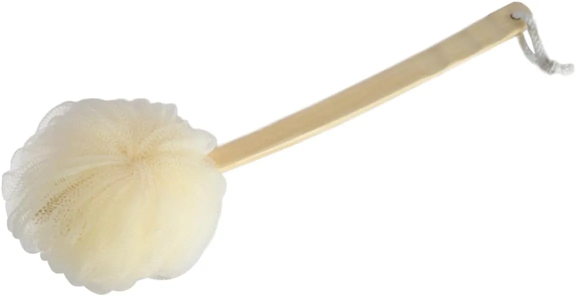 PartyKindom Wooden Long Handle Bath Sponge Scrubber Exfoliating Shower Ball for Body Cleansing Gentle Soft Lathering for Daily Use and Relaxation