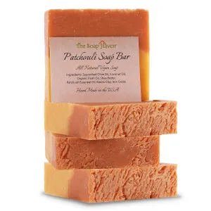 Patchouli Soap Bar - 4 Large 4.5 oz Bars. Handmade in USA with 100% Natural, Non-GMO ingredients