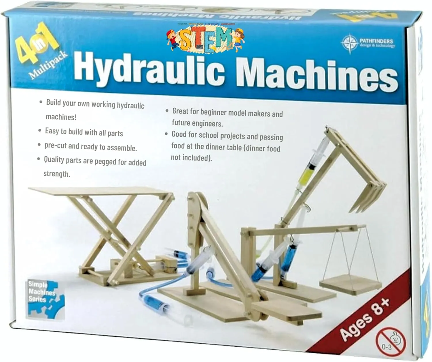 PATHFINDERS STEM Kit- Hydraulics 4-in-1– Build 4 Hydraulic Machines | Engineering Model Kit for Kids 8  | Educational Science Toy | Learn Physics & Mechanics | Wooden DIY Project