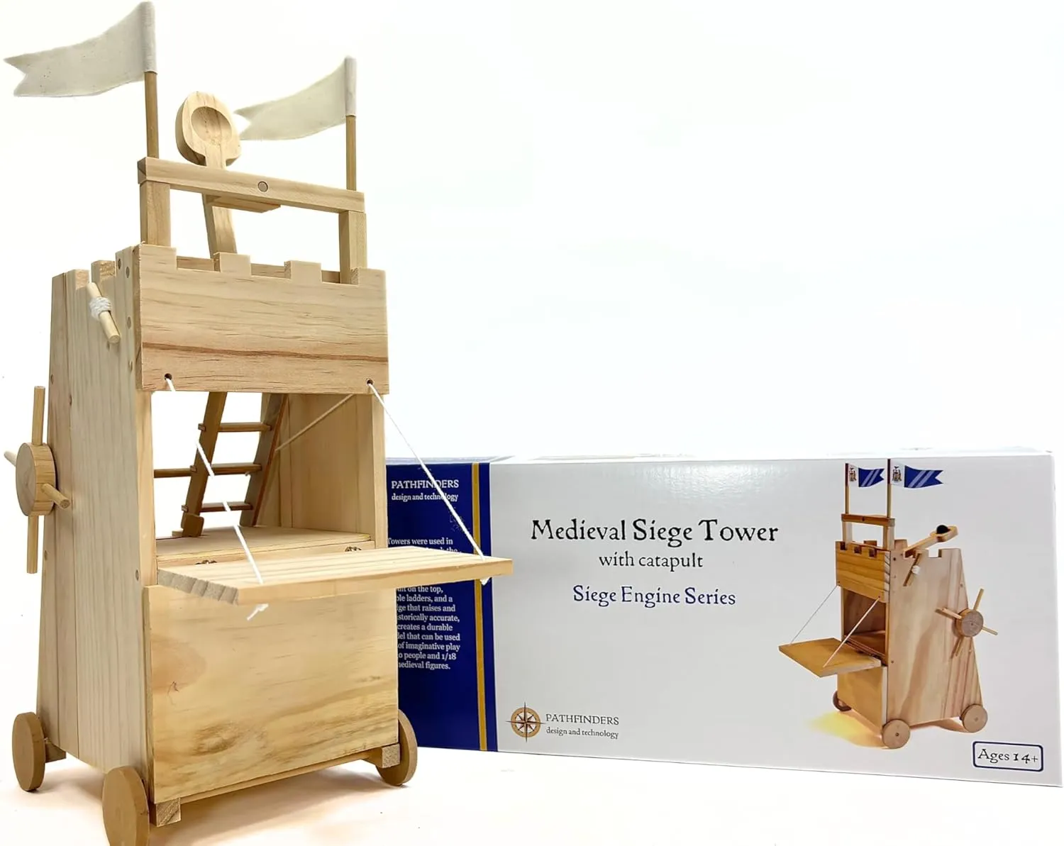 PATHFINDERS STEM Kit – Medieval Siege Tower with Catapult | Wooden Building Kit for Kids Ages 12-14 | Engineering & Physics Toy | Hands-On STEM Project