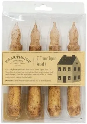 PELLIOT Set of 4 - Burnt Ivory 6" Timer Taper Candles - The Hearthside Collection