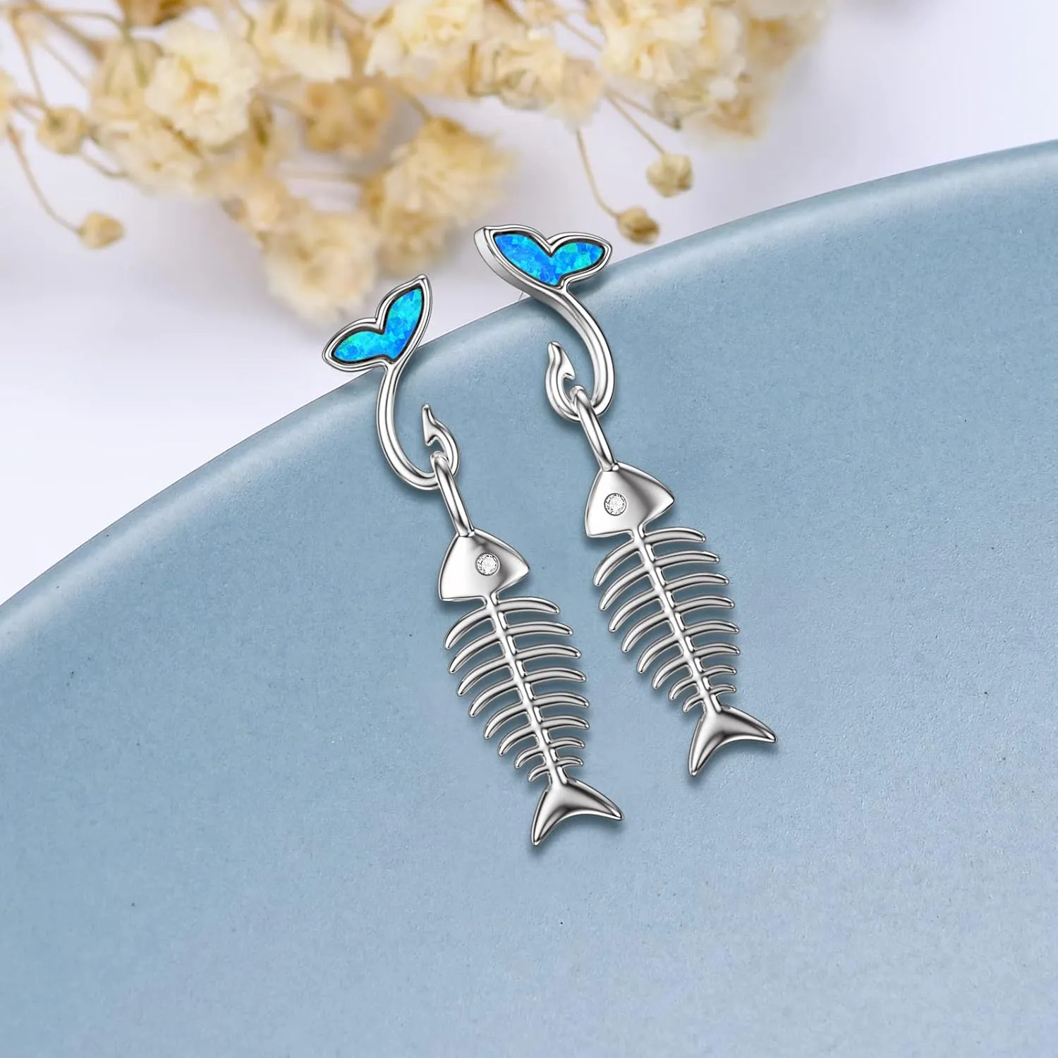 PELOVNY Animal Dangle Earrings Sterling Silver Hypoallergenic Moss Agate Crystal Moonstone Earrings Bee Butterfly Dolphin Peacock Phoenix Jewelry Birthday Christmas Gifts for Women