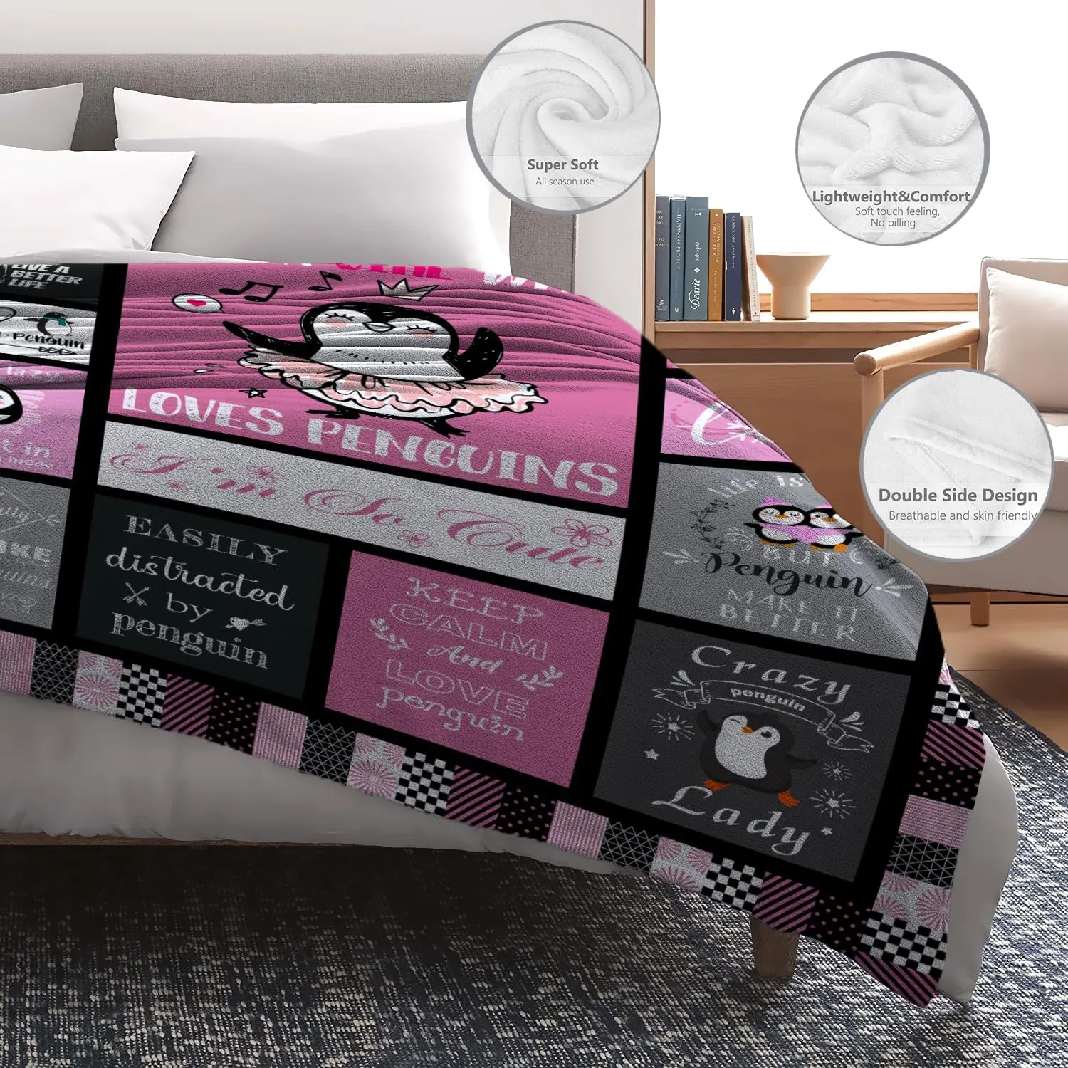 Penguin Blanket Gifts for Girls Women Soft Warm Flannel Penguin Lovers Throw Blanket Penguin Birthday Gifts for Adults Kids 50"x40"
