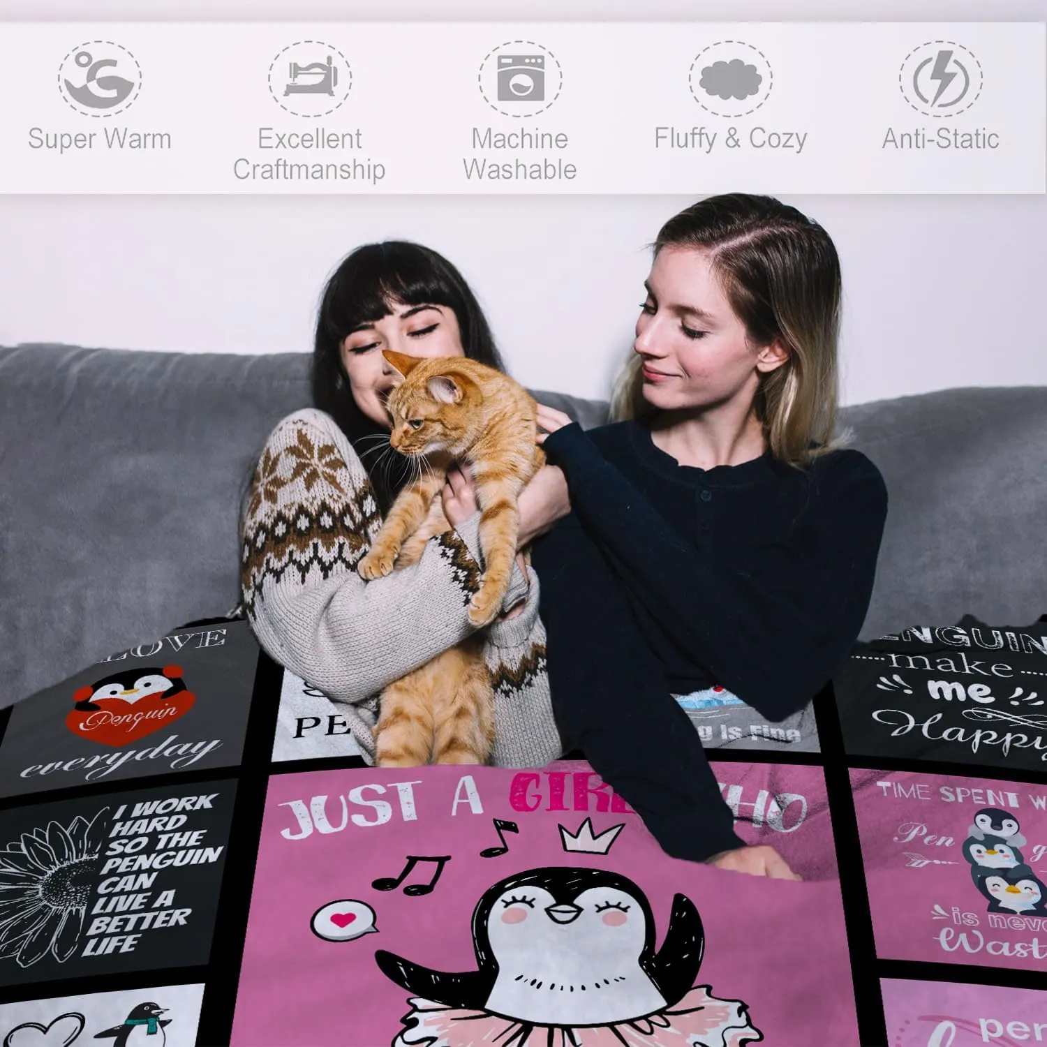 Penguin Blanket Gifts for Girls Women Soft Warm Flannel Penguin Lovers Throw Blanket Penguin Birthday Gifts for Adults Kids 50"x40"