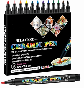 Permanent Marke Ceramics Pens 12 Colors Porcelain Paint Brush Pen for Both Glazed and Unglazed Ceramics Christmas Decoration Wine Markers Father's Day Gifts
