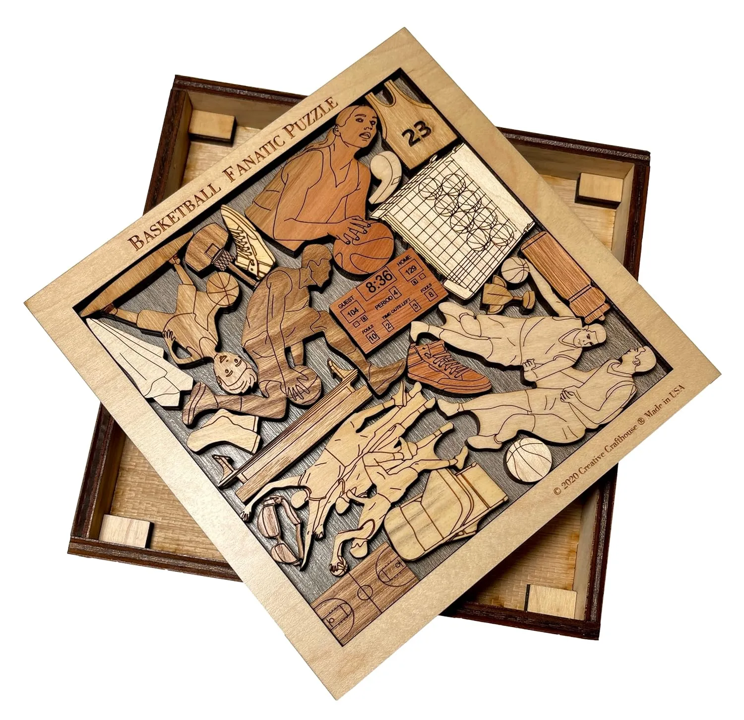 Personalizable Gift for Basketball Players - The Basketball Fanatic Puzzle - Customize With Laser Engraved Name - Wooden Brain Teaser