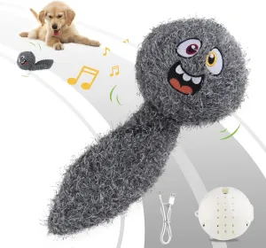 PETGEEK Interactive Squeaky Dog Toy, Automatic Moving Vibrating Dog Balls with Plush Cover, Rechargeable Perro Juguetes with Recording and Music Mode, Crinkle Pet Plush Toy for Boredom, Grey