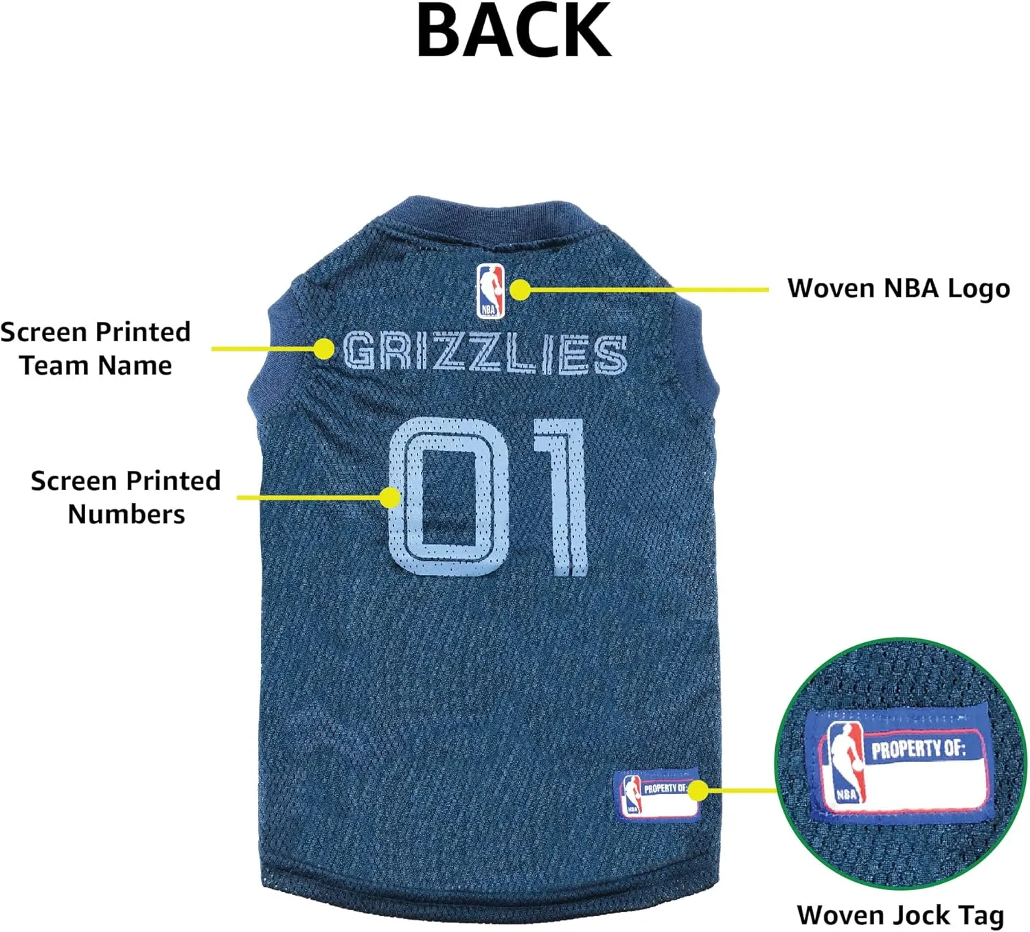 Pets First NBA MEMPHIS GRIZZLIES DOG Jersey, Large - Tank Top Basketball Pet Jersey