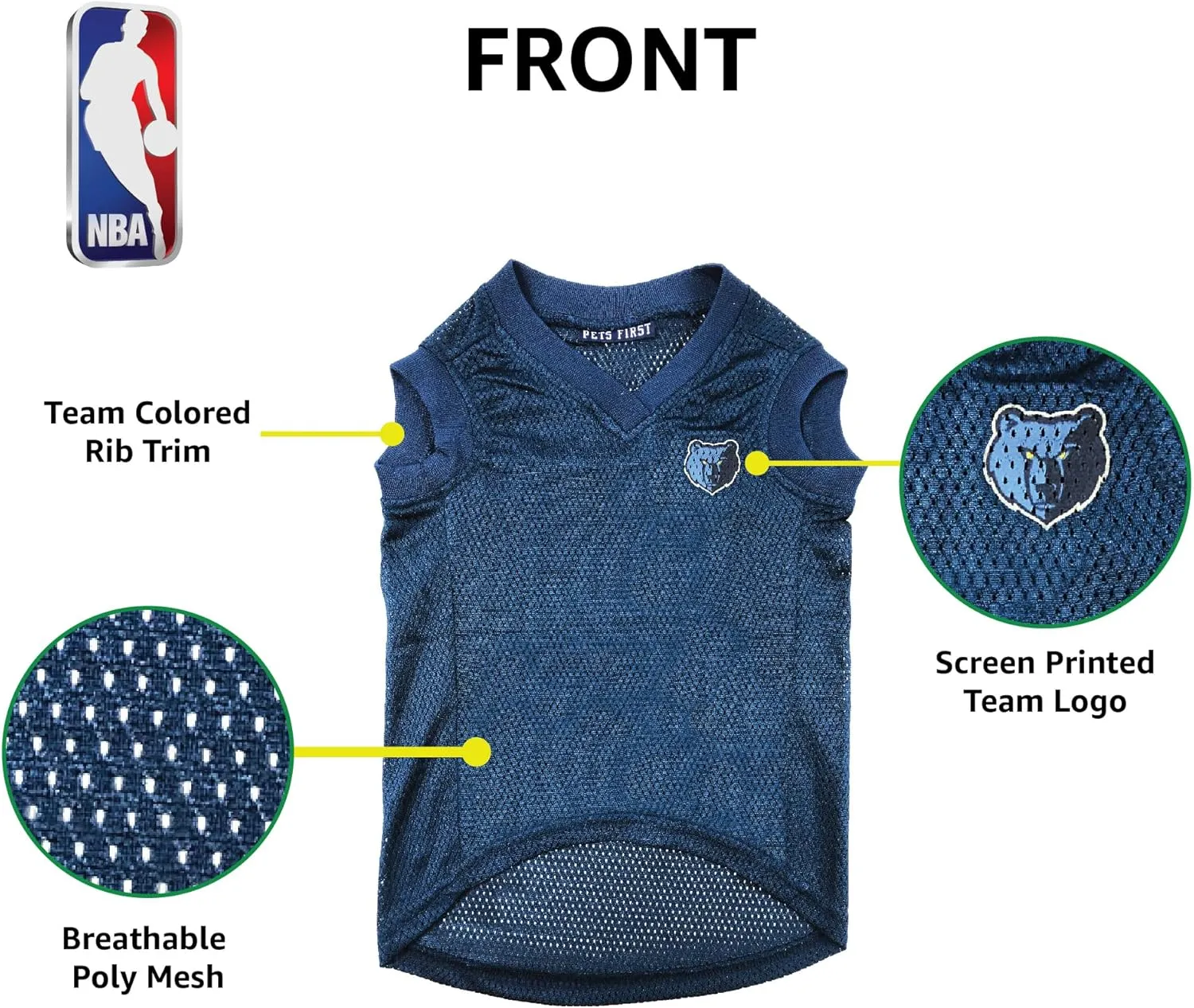 Pets First NBA MEMPHIS GRIZZLIES DOG Jersey, Large - Tank Top Basketball Pet Jersey