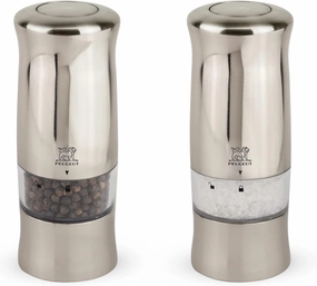 Peugeot - Zeli Electric Salt and Pepper Mill Set - Adjustable Grinder, Battery Powered - with Light, ABS With Brushed Metal Look, 5.5 inches