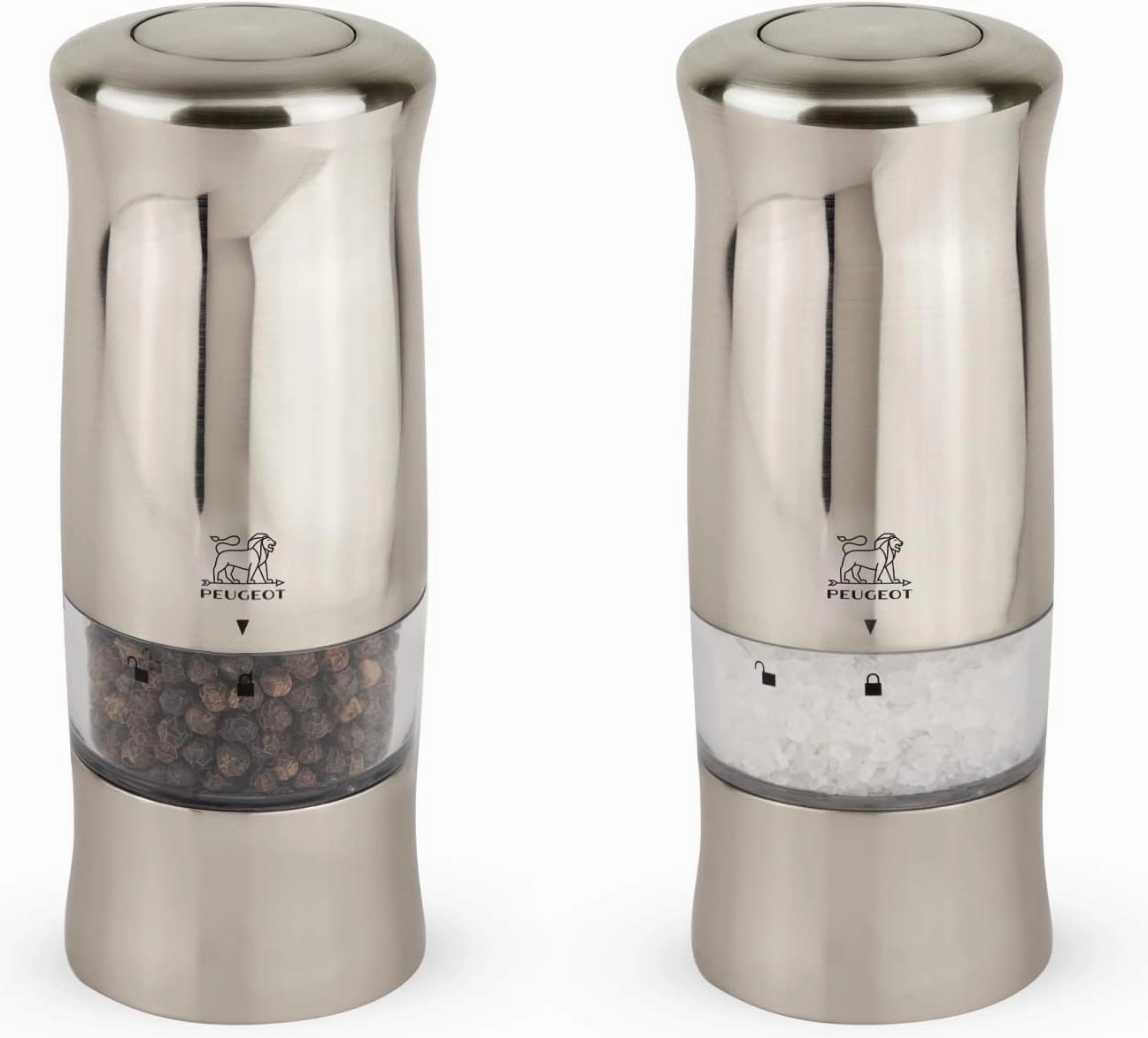 Peugeot - Zeli Electric Salt and Pepper Mill Set - Adjustable Grinder, Battery Powered - with Light, ABS With Brushed Metal Look, 5.5 inches