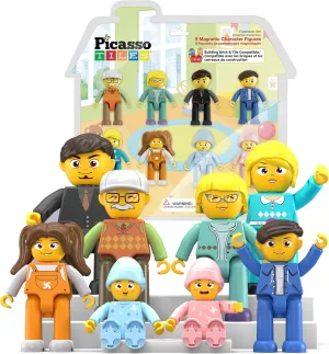 Picasso Toys Magnetic Action Figures 8 Piece Family Character for Construction Building Block Tiles Toddler Toy Set Magnet Expansion Variety Pack Educational STEM Learning Kit Pretend Playset PTA11