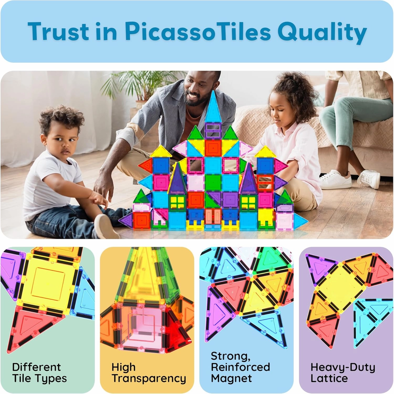 PicassoTiles 101pc Magnetic Tile Building Blocks with Car Base Drawstring Carry Toy Storage Bag Magnetized Block for Kids Magnet ToySet Educational STEM Learning Child Brain Development Ages 3  PC101