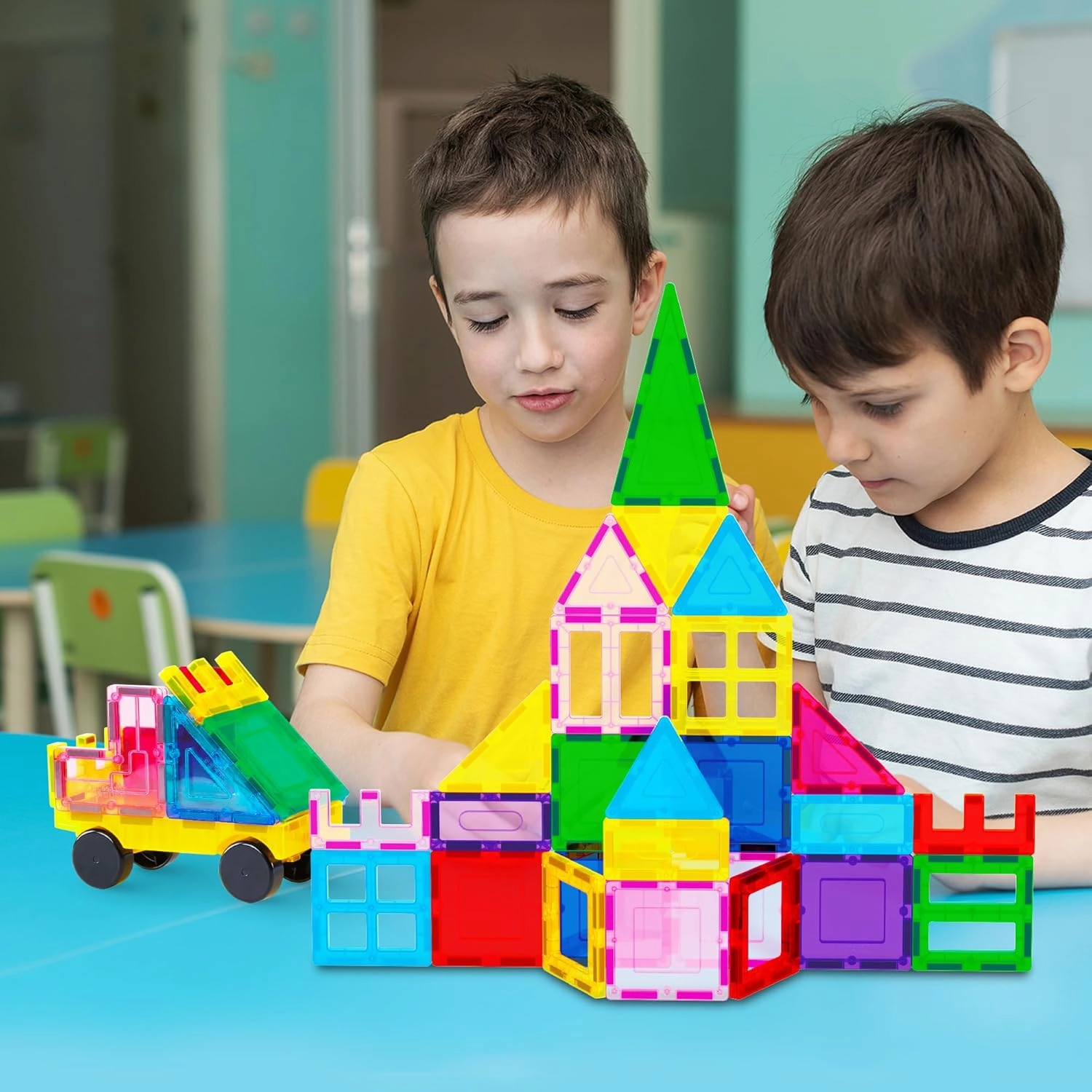 PicassoTiles 101pc Magnetic Tile Building Blocks with Car Base Drawstring Carry Toy Storage Bag Magnetized Block for Kids Magnet ToySet Educational STEM Learning Child Brain Development Ages 3  PC101