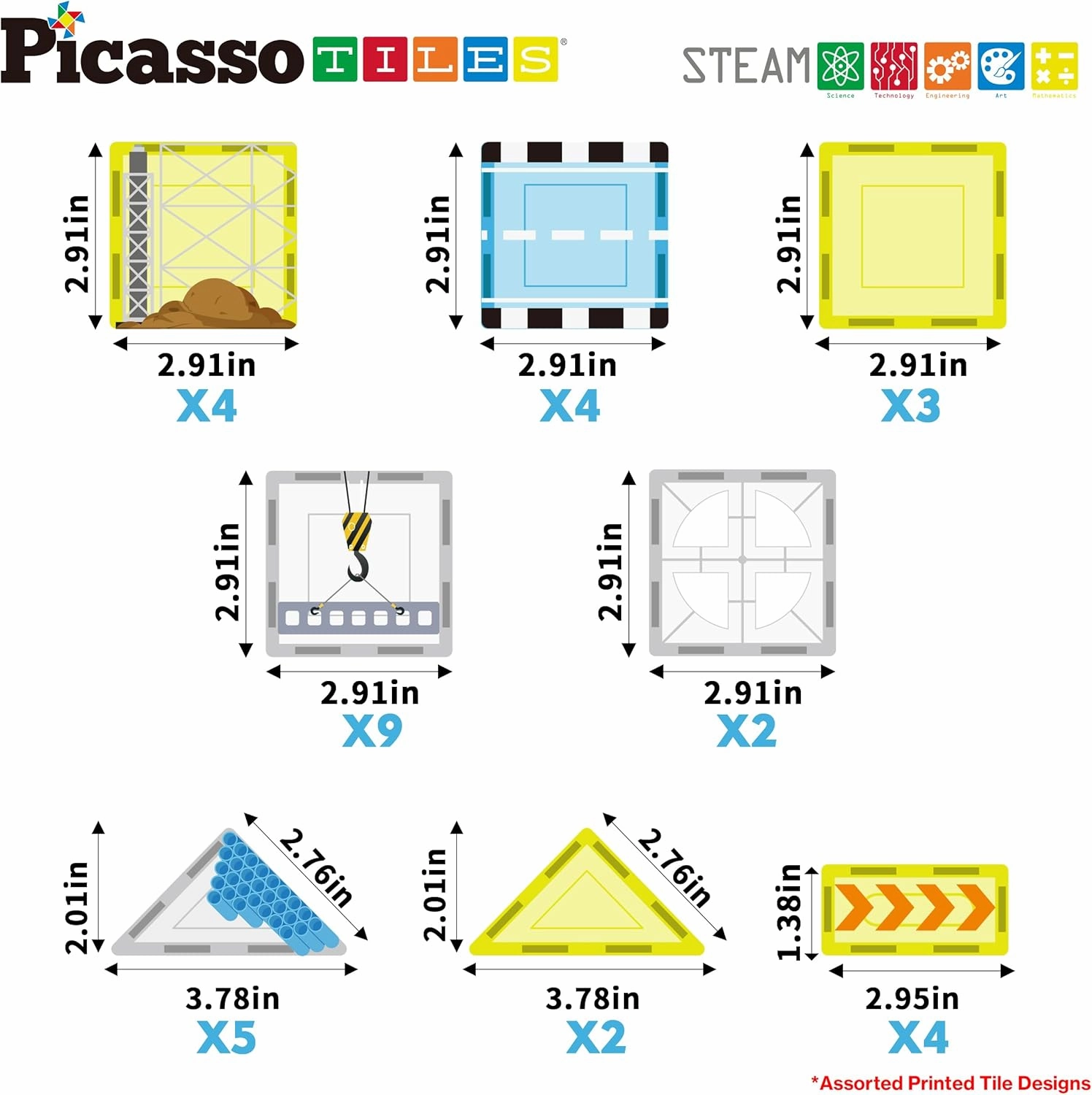 PicassoTiles Magnet Tiles Magnetic Building Blocks with 8 Construction Vehicles Crank Truck Excavator Bulldozer Road Roller Concrete Mixer Tractor Dump Truck Forklift Toys Learning Kids Ages 3  PTQ11