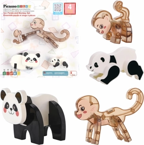 PicassoTiles Magnetic Build a Panda & Monkey Set Magnet Tile Blocks Add-on Expansion Pack, with Panda, Cub, Monkey & Baby Monkey Preschool Learning Educational Toddler Sensory Pretend Play Toy Ages 3 