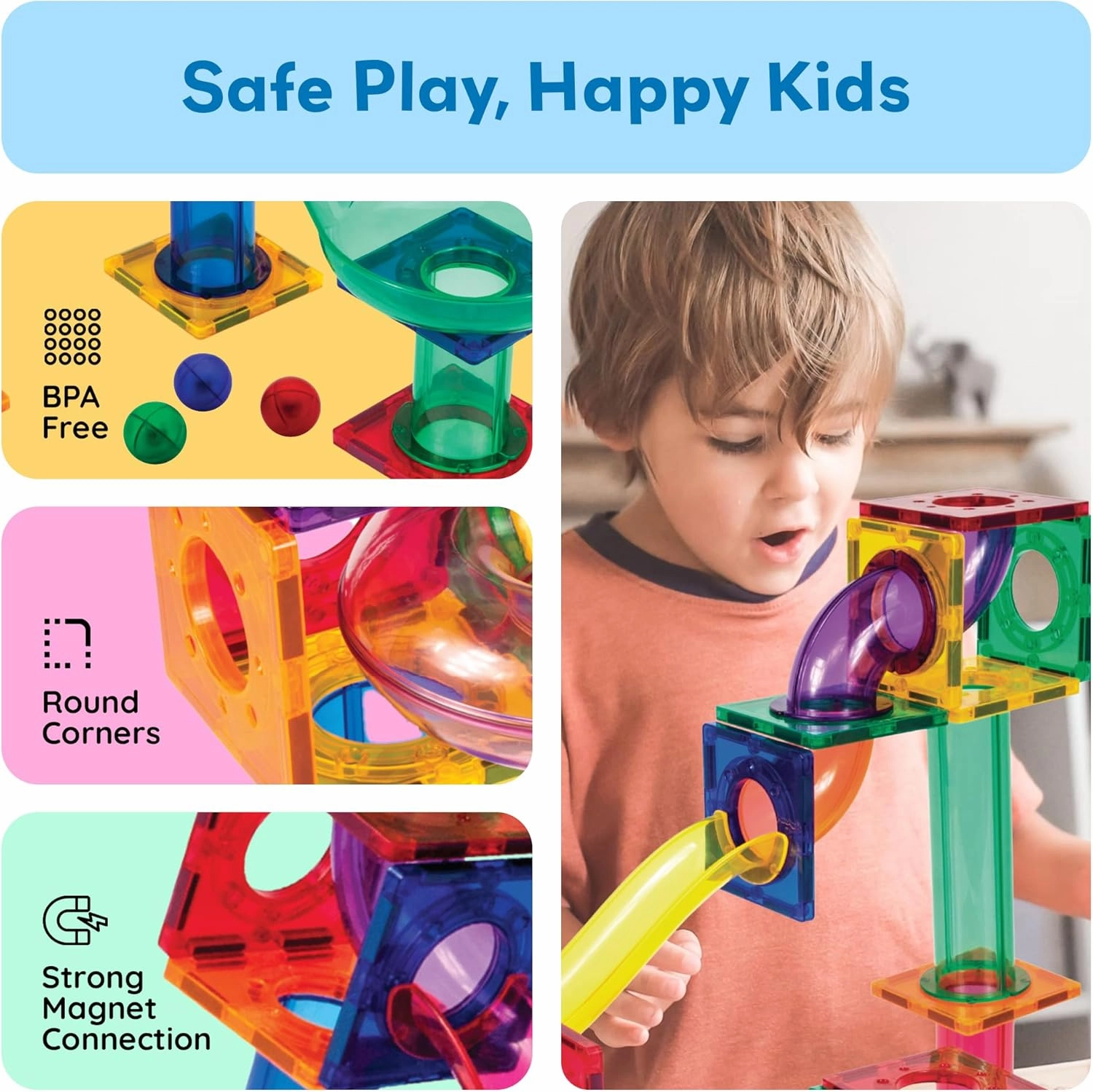 PicassoTiles Magnetic Marble Run Marbles for Kids Race Track Toy Set Marble Maze Sensory Toys for Toddlers STEM Educational Magnet Building Blocks Construction Building Tiles Boys Girls 3 