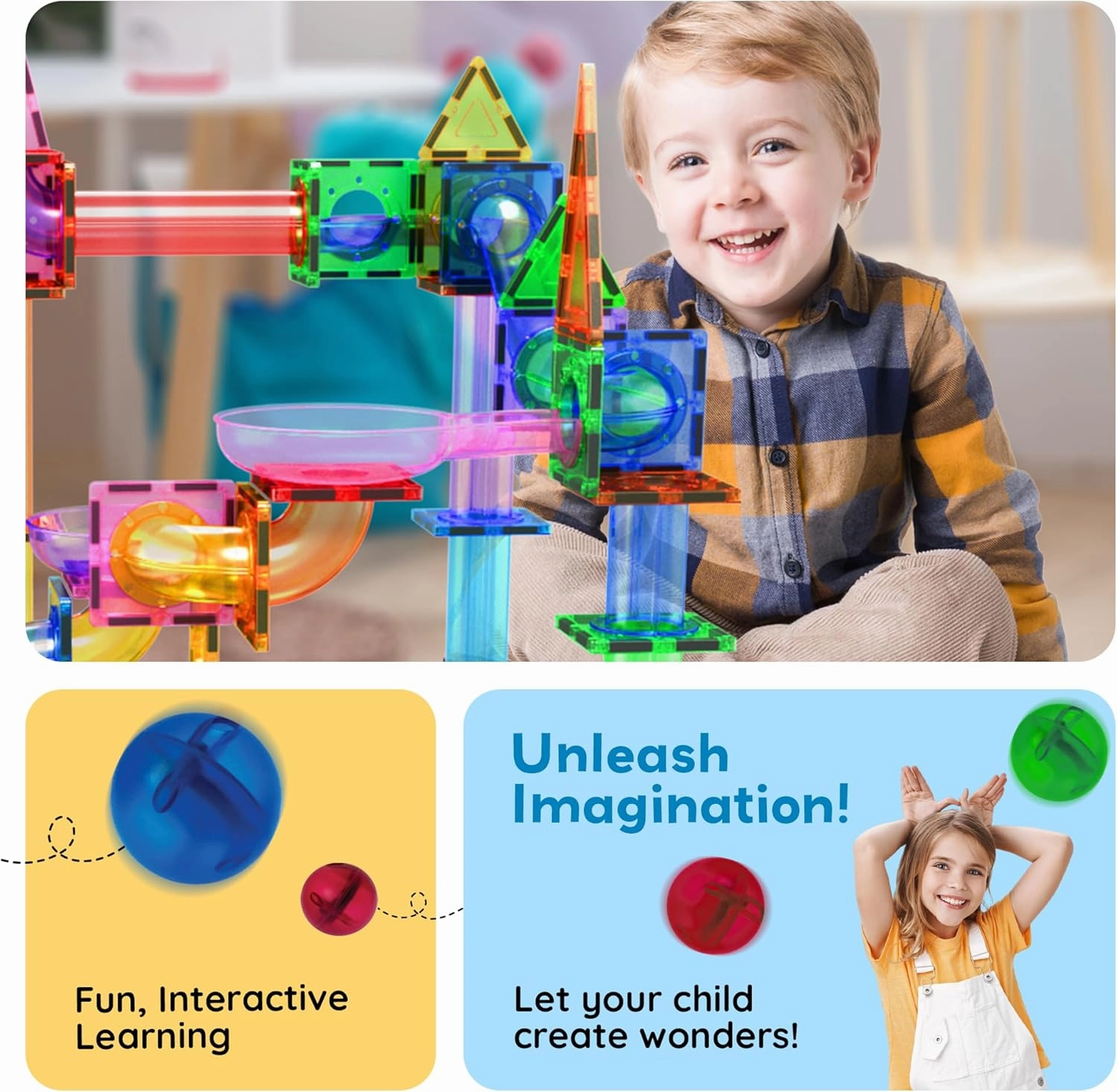 PicassoTiles Magnetic Marble Run Marbles for Kids Race Track Toy Set Marble Maze Sensory Toys for Toddlers STEM Educational Magnet Building Blocks Construction Building Tiles Boys Girls 3 