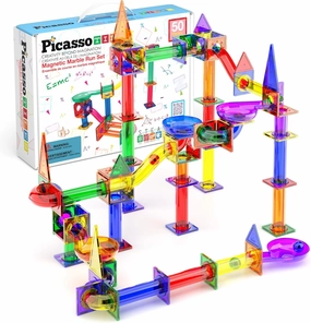 PicassoTiles Magnetic Marble Run Marbles for Kids Race Track Toy Set Marble Maze Sensory Toys for Toddlers STEM Educational Magnet Building Blocks Construction Building Tiles Boys Girls 3 
