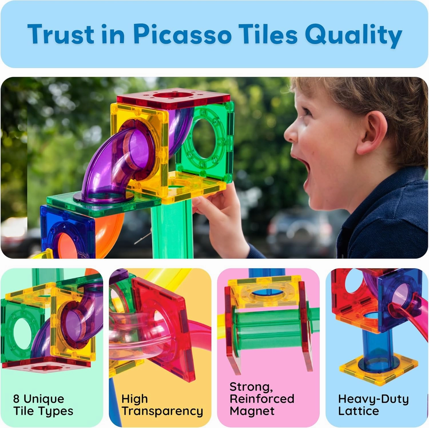 PicassoTiles Magnetic Marble Run Marbles for Kids Race Track Toy Set Marble Maze Sensory Toys for Toddlers STEM Educational Magnet Building Blocks Construction Building Tiles Boys Girls 3 