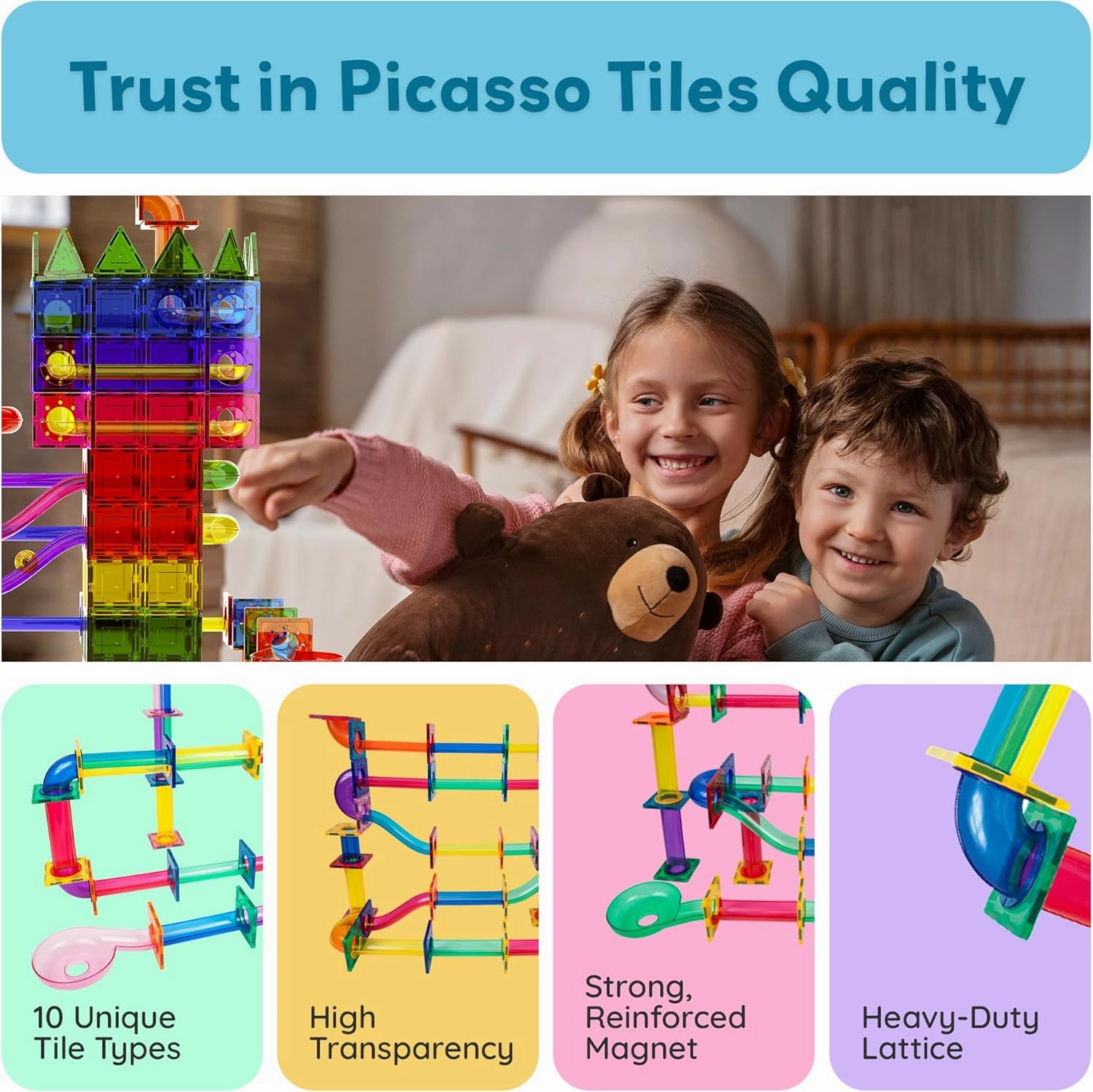 PicassoTiles Marble Run 120 Piece Magnetic Building Blocks Magnet Tile Construction Toy Playset STEM Learning Educational Block Child Brain Development Kids Toys for Boys and Girls Age 3 and Up