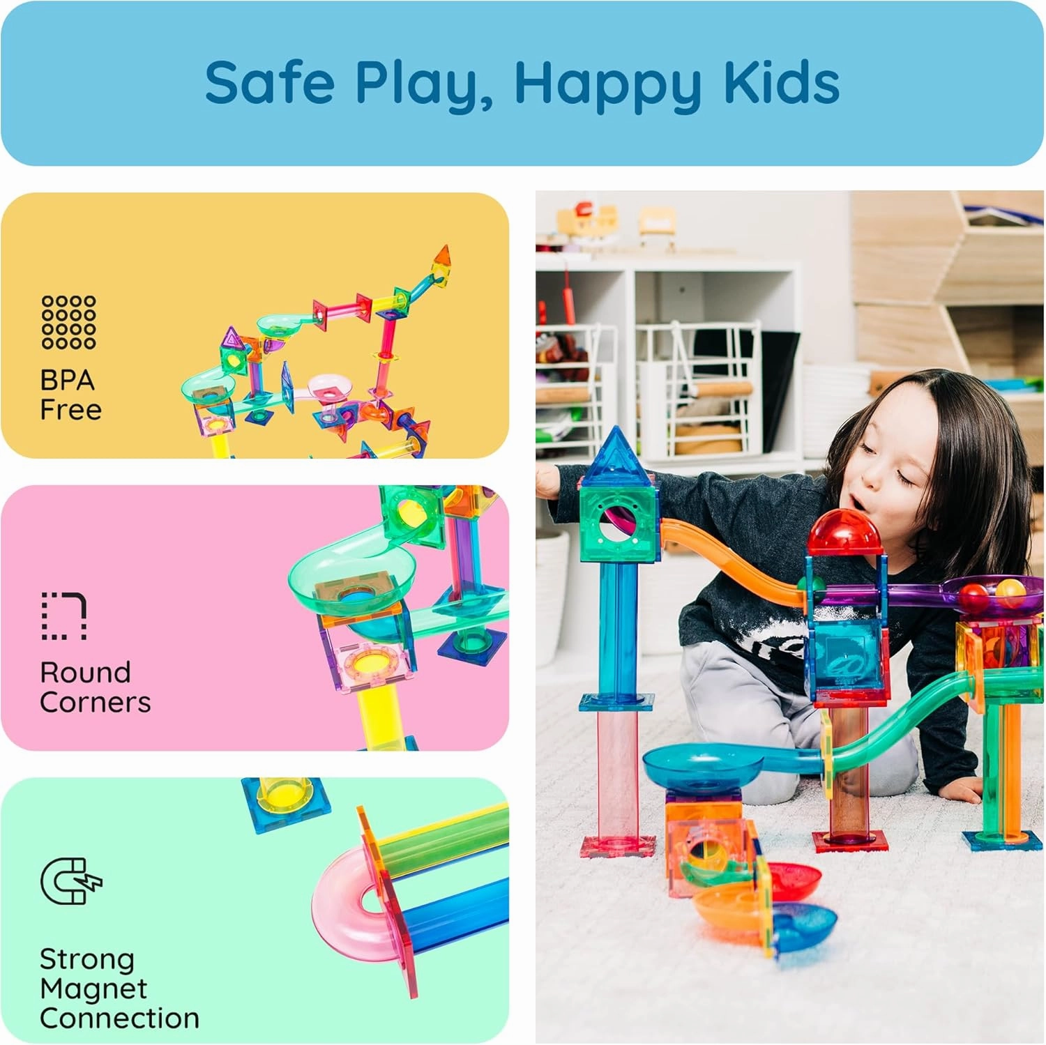 PicassoTiles Marble Run 120 Piece Magnetic Building Blocks Magnet Tile Construction Toy Playset STEM Learning Educational Block Child Brain Development Kids Toys for Boys and Girls Age 3 and Up