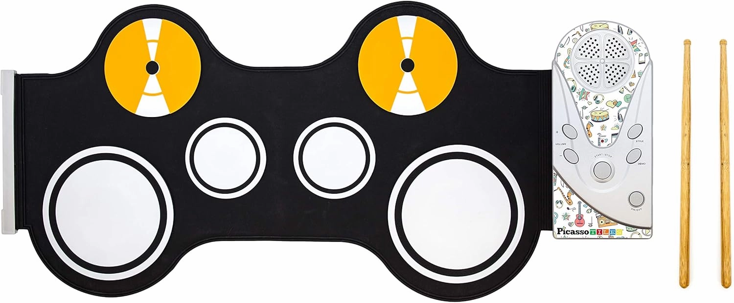 PicassoTiles PT50 Portable Kids Roll Up Electronic Drum Set, 7 Drum Pads, Recording, Headphone Jack, Built-in Speaker, Educational Demos